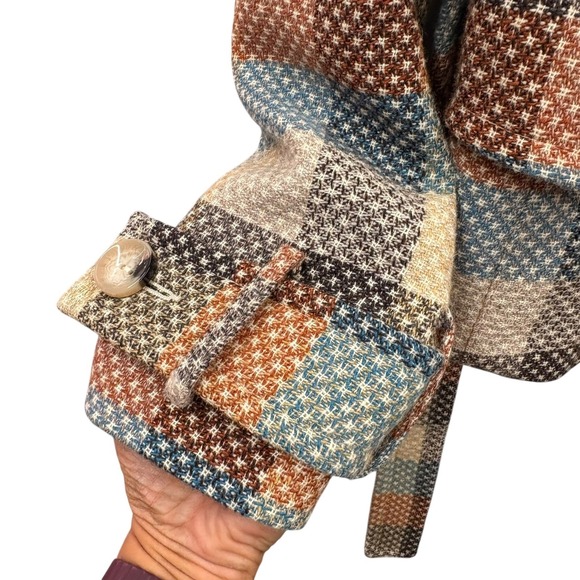 Y2K Coffeeshop Women's Plaid Wool Blend Jacket Belted Retro Button Up Size M - Picture 8 of 9